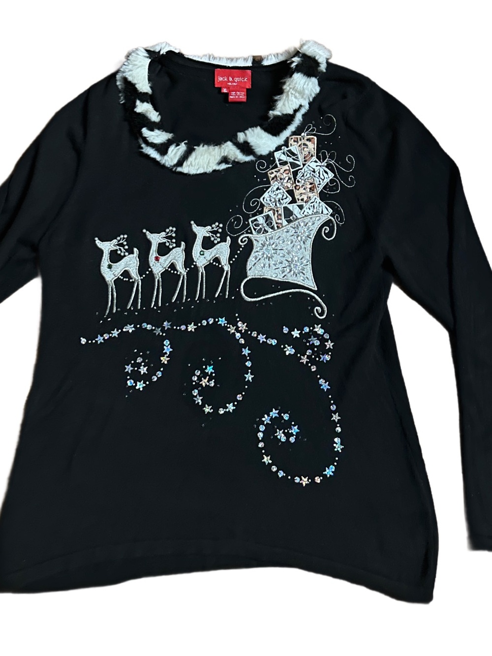Jack B Quick ~ X-Large ~ Black & Silver ~ Embroidery ~ Santa Sleigh ~ Sweater